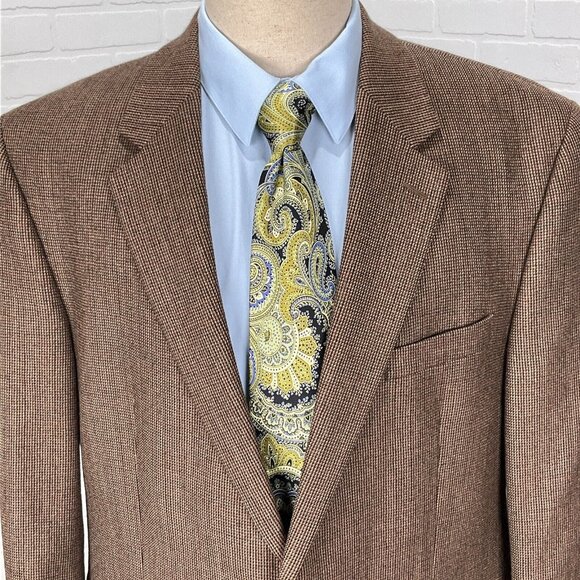 Chaps Blazer Men 46R Brown Red Houndstooth Lambswool Classic Career Jacket - Picture 1 of 15